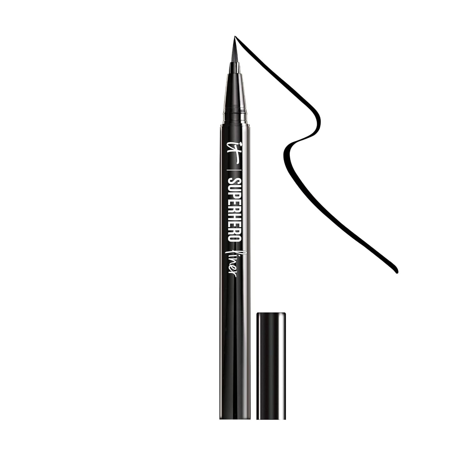 IT Cosmetics Superhero Waterproof Black Liquid Eyeliner Pen | 24HR Waterproof Eye Liner, Smudge-resistant, Fade-resistant, Felt Brush Hair Tip, Lash-enhancing Peptides, Collagen + Biotin