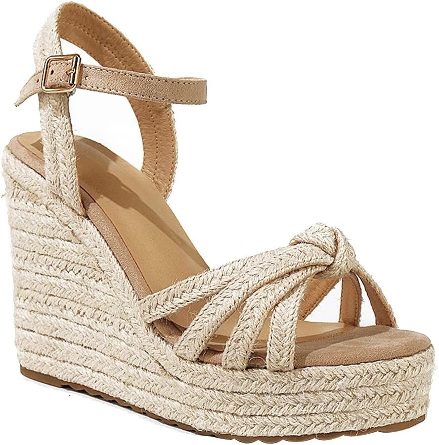 mikarka Wedge Heels Sandals for Women: Open Toe Platform Espadrilles Wedges | Comfortable Beach Summer Shoes, Adjustable Buckle Strap, Cushioned Insole for Daily Wear, Dressy, Casual & Vacation