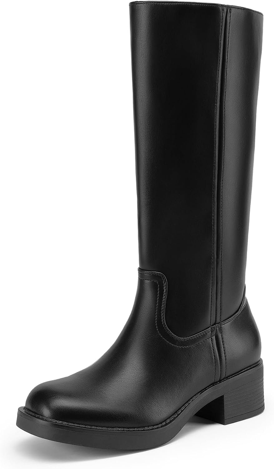 DREAM PAIRS Women’s Square Toe Platform Chunky Block Heel Knee High Riding Boots