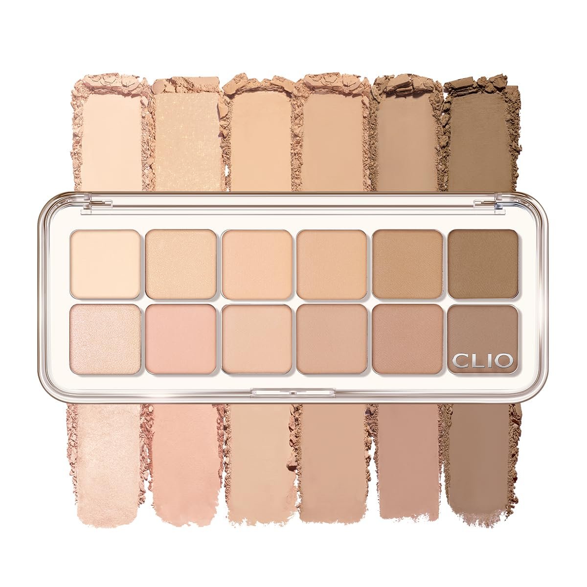 CLIO Pro Eye Palette Air, 12-Color Eye Shadow Palette, Matte Shimmer Mix, Air-Fit Blendable Pigmented Buildable Color, Low Fallout, Warm Brown Nude Neutral Tone, Daily Korean Makeup (08 LATTE SENIOR)