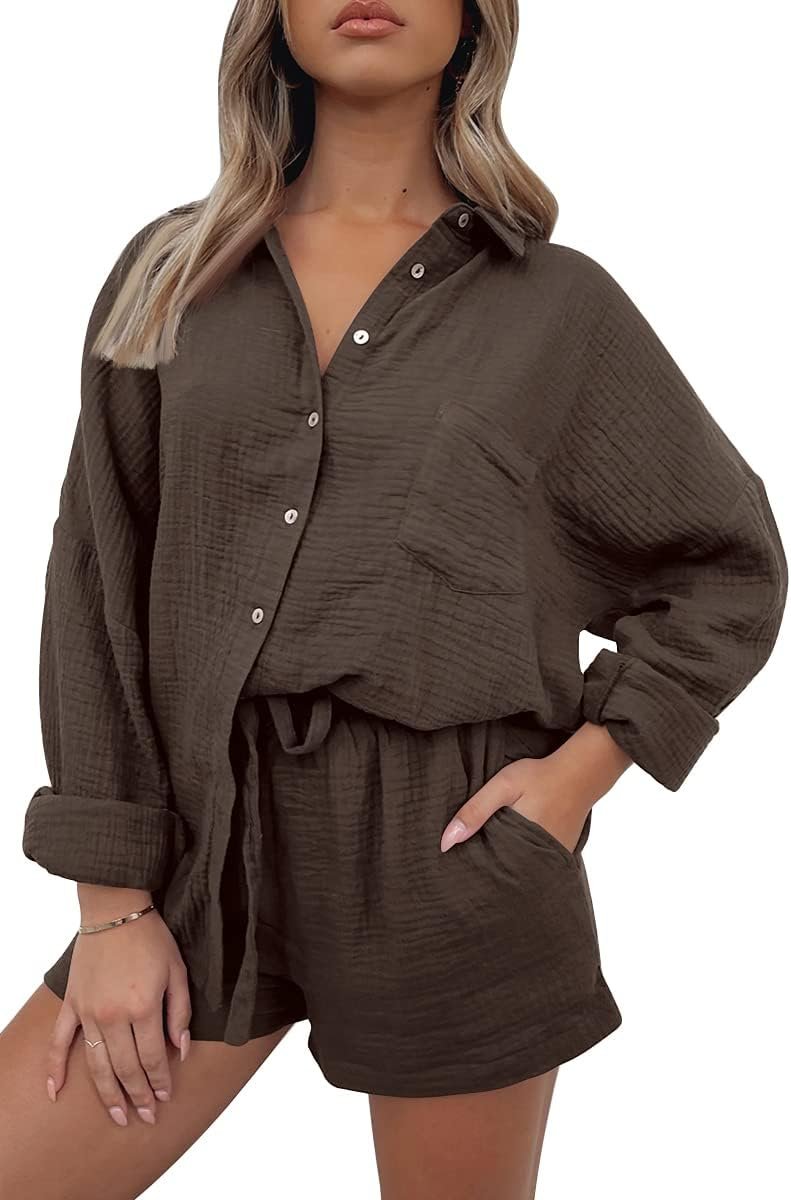 AUTOMET 2 Piece Sets For Women Lounge Wear Matching Two Piece Outfit | Oversized Shirts And Shorts,Summer Outfits 2026,Vacation Beach Outfits,Travel Outfits,Maternity sets