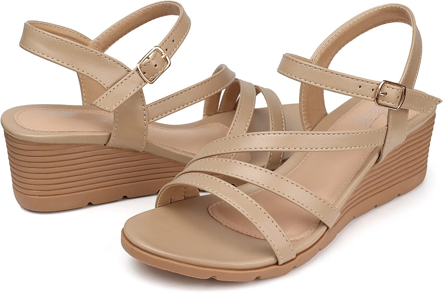 SHIBEVER Wedge Sandals for Women Dressy: Comfortable Low Heel Sandal | Open Toe Ankle Strap Strappy Womens Shoes with Cushioned Casual Walking for Wedding Work Office Travel in Summer