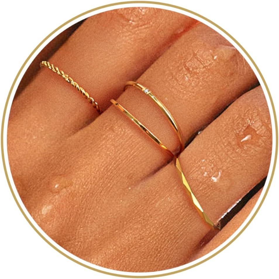 CONRAN KREMIX Waterproof Gold Stackable Rings for Women Non Tarnish,Dainty 14K Gold Plated Thin Thumb Ring Set Trendy Minimalist Rings for Women