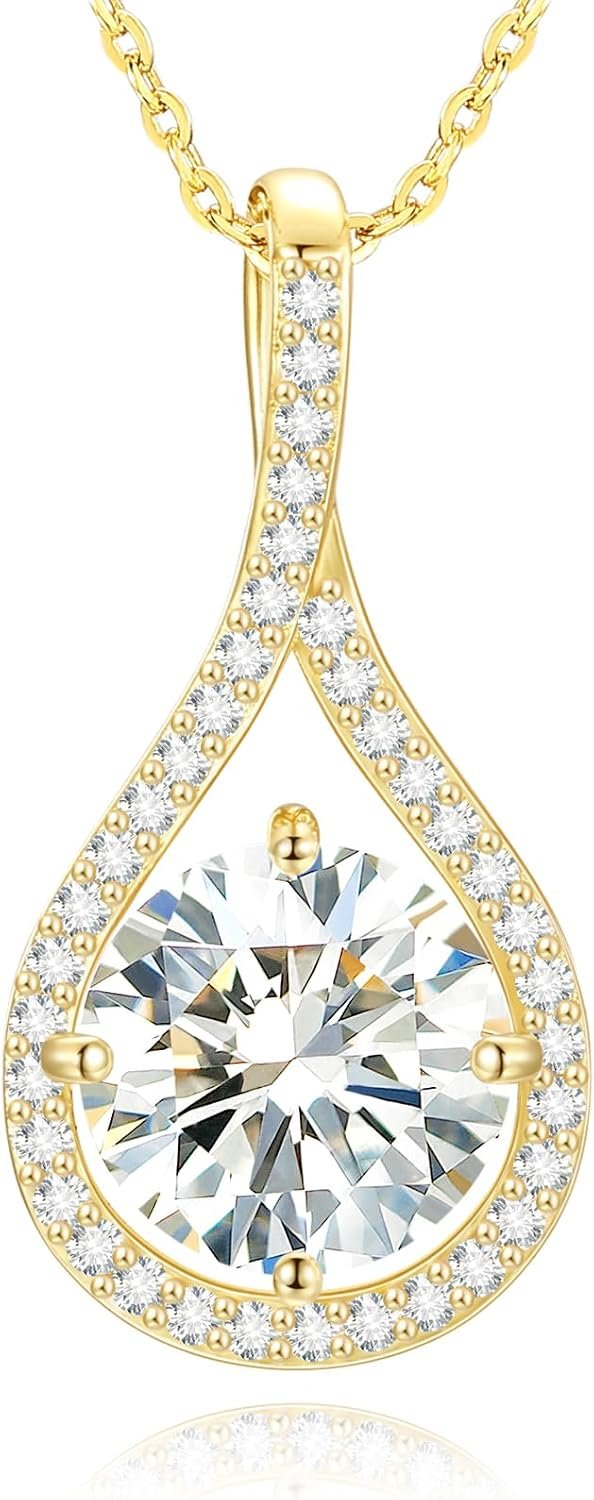 Moissanite Necklace Gift for Women, 925 Sterling Silver 18K White/Yellow Gold Vermeil 0.5-6.0CT Moissanite Pendant for Her, Anniversary Day, Birthday, Wedding – to My Wife, Mom