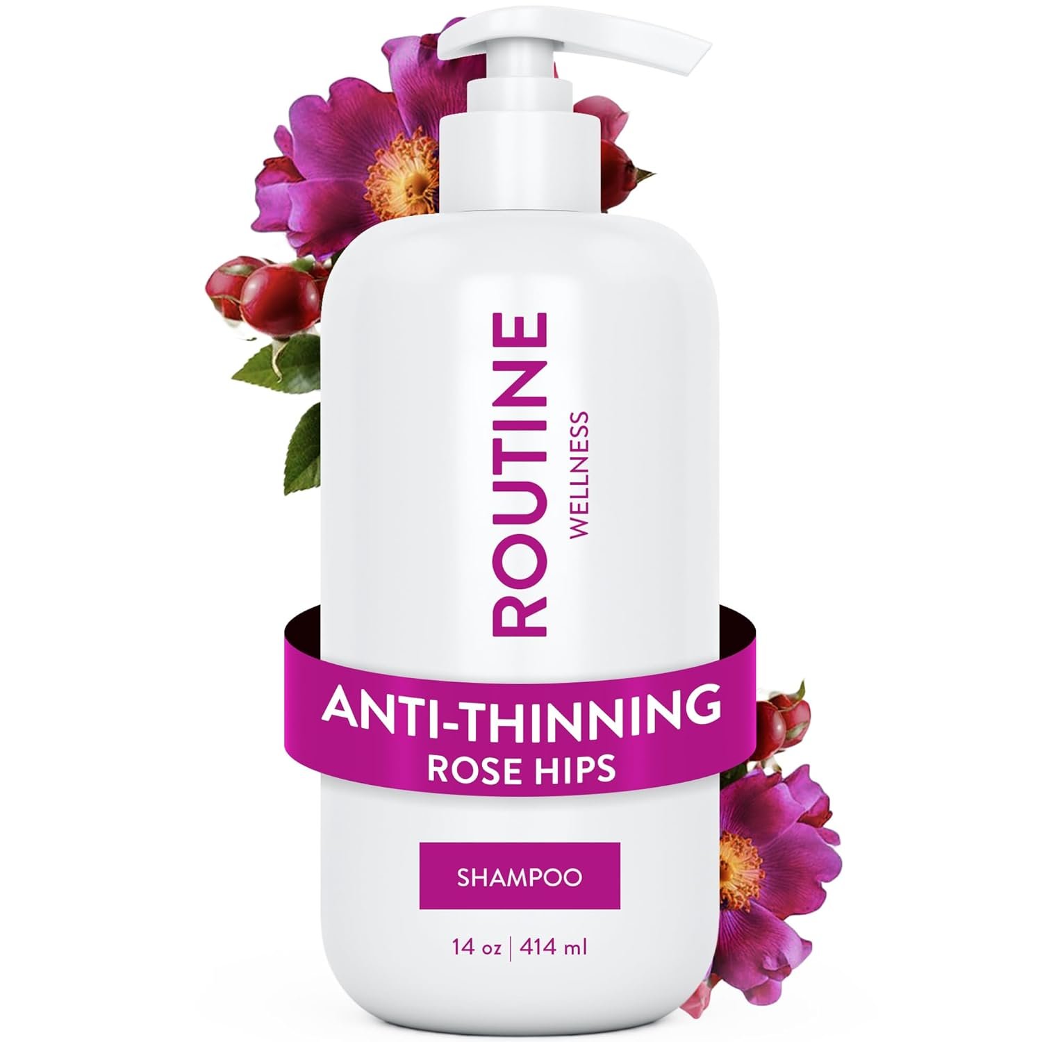 Routine Wellness Anti-Thinning Volumizing Shampoo – Rose Hips | Clinically tested shampoo for thinning hair with biotin, pea peptides, saw palmetto oil, color safe, sulfate free