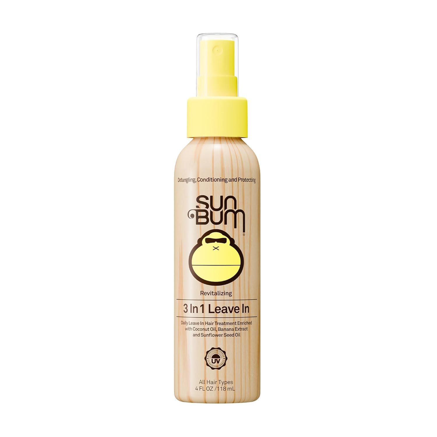 Sun Bum Revitalizing Leave In Conditioner Detangler Spray – 4 oz | Anti Frizz, Color Friendly, UV Protecting, Enriched with Coconut Oil and Banana, Vegan