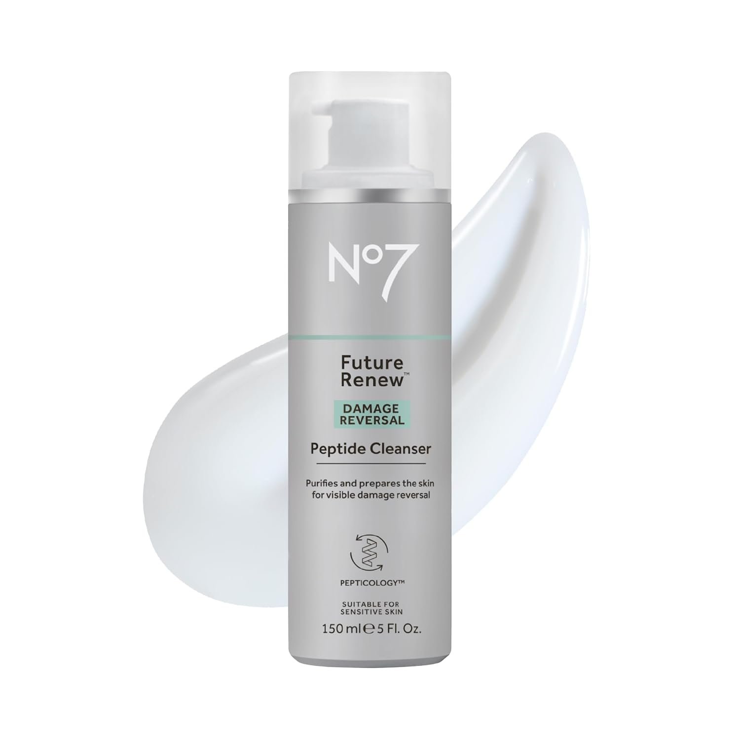 No7 Future Renew Damage Reversal Peptide Gentle Face Cleanser​ – Anti-Aging Face Wash to Help Visibly Remove Impurities for Smoother, Nourished Skin – Fragrance-Free Formula (5 Fl Oz)