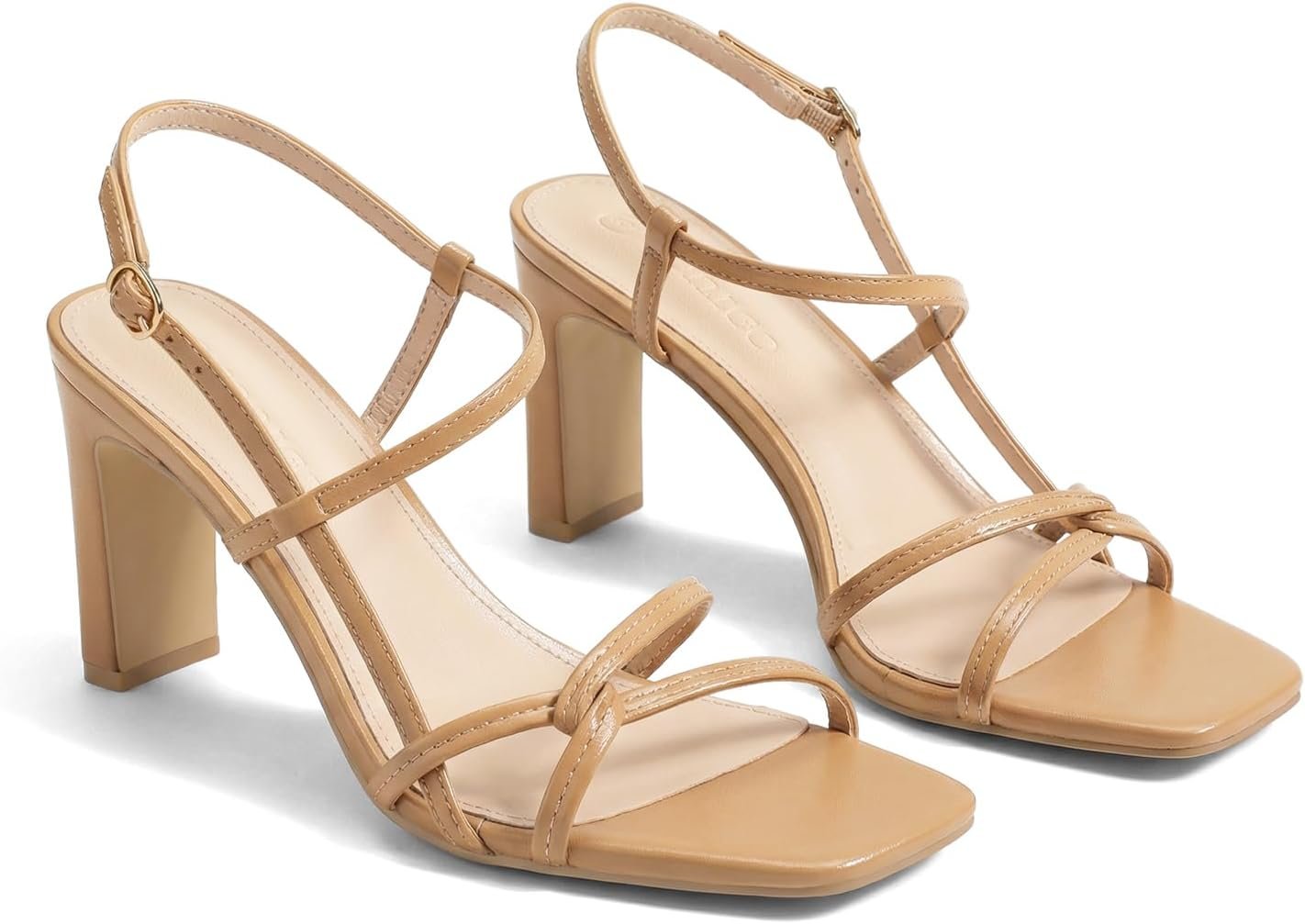 Coutgo Womens Chunky High Heels Strappy Sandals Square Open Toe Ankle Strap Wedding Party Dress Shoes
