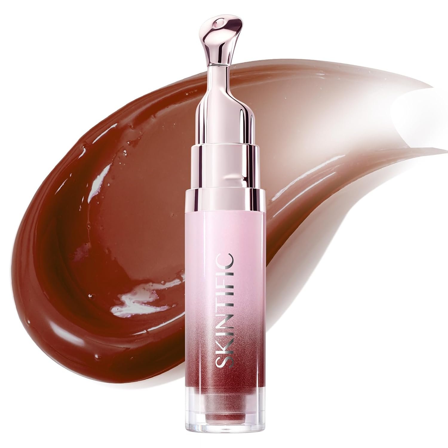 SKINTIFIC Brightening Lip Serum, Hydrating & Plumping (08U Cinnamon Rose) | Tinted Lip Gloss with Peptide, Moisturizing Lip Balm with Polypeptides & Squalane for Glossy Sheer, Smooth Lips