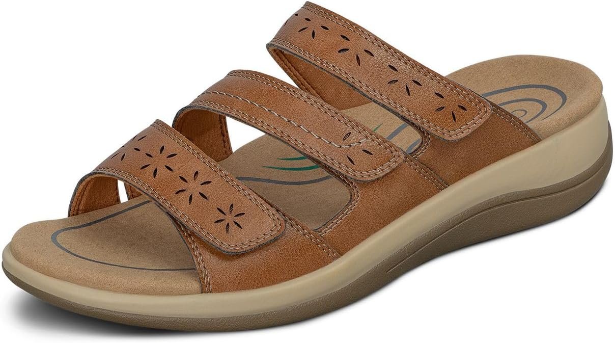 Orthofeet Sahara Orthopedic Women Sandals | Three-Strap Adjustable & Breathable, Open-Toe Slides with Arch Support, Ergonomic Cushioning, Wide Toe Box for Casual Outings