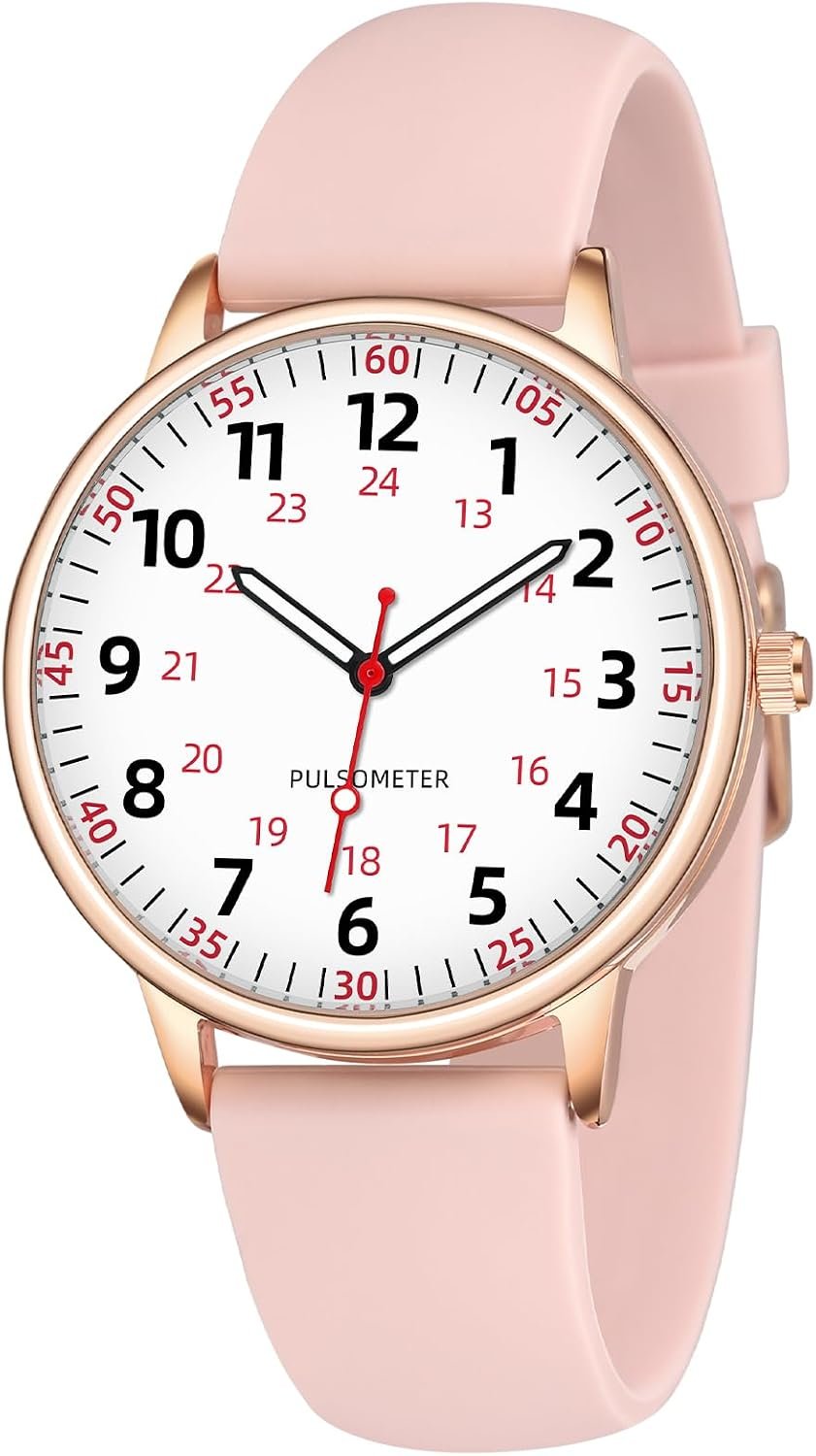 TWOPTION Nurse Watch for Women Waterproof Analog Silicone Watch with Second Hand Nursing Watch