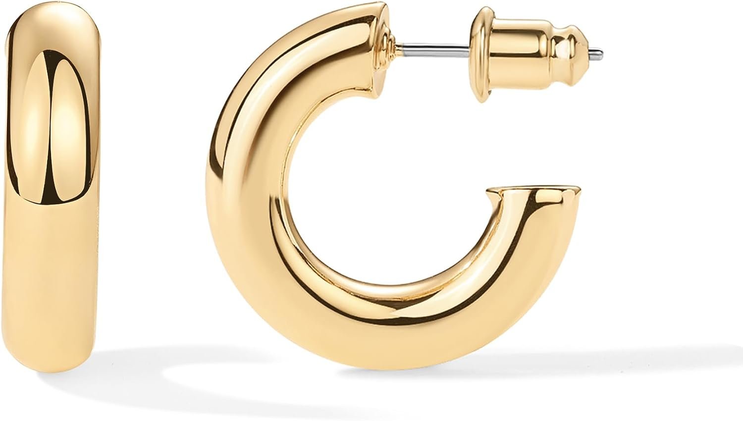 PAVOI Chunky Gold Hoop Earrings for Women, Lightweight 14K Gold Plated | Gold Hoops, Gold Plated Earrings, Womens Earrings, 14K Gold Hoop Earrings