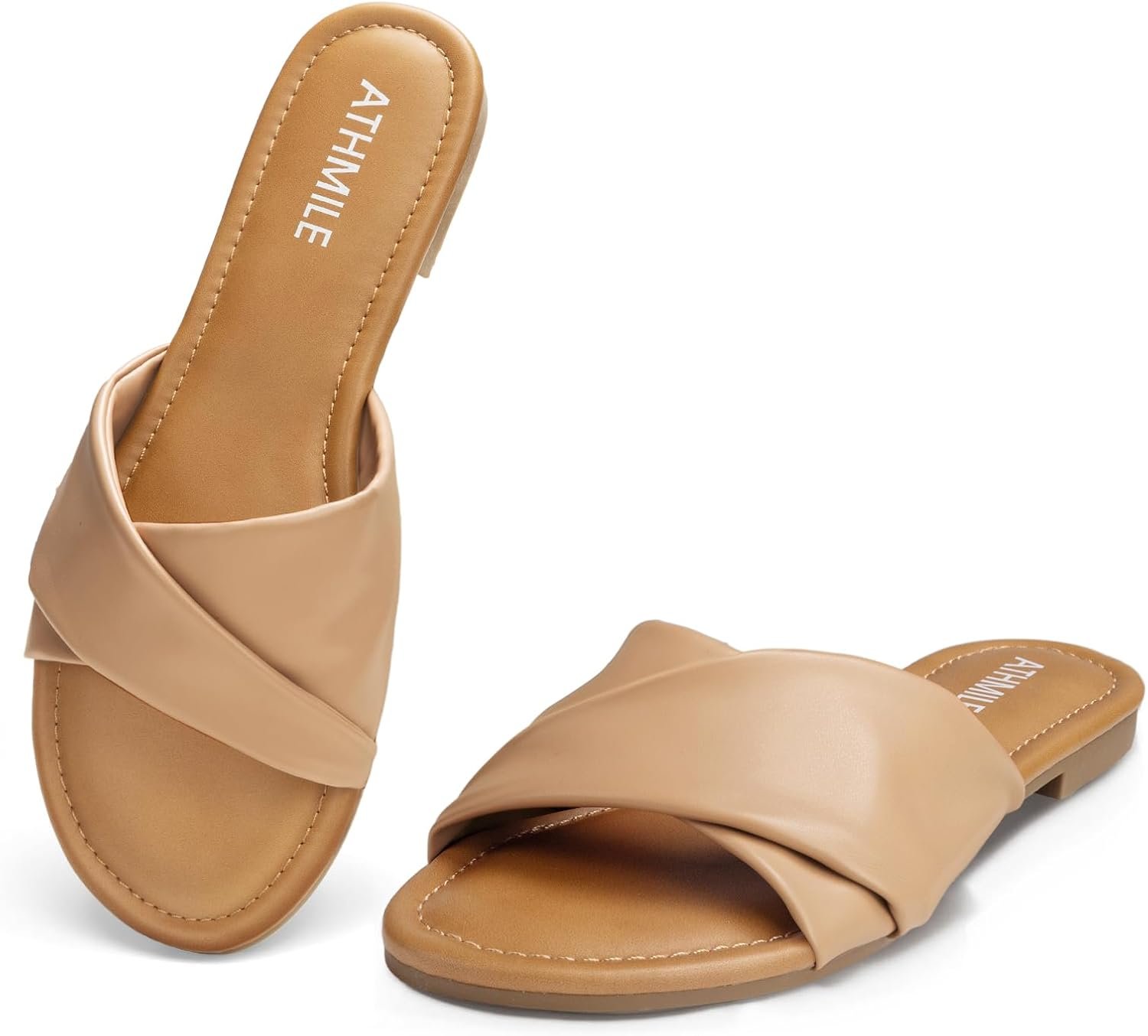 ATHMILE Sandals for Women 2026 Dressy Summer Flat | Comfortable Fashion Beach Cute Ladies Slides Leather Casual Dress Women’s Sandals Size 6-11