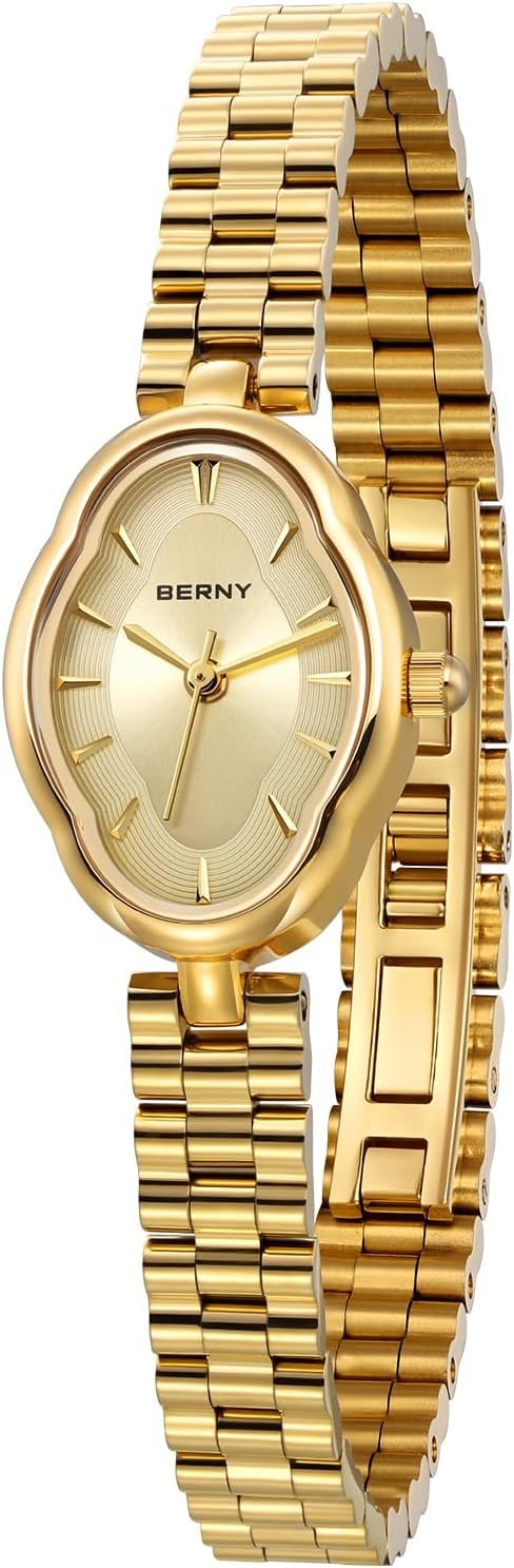 BERNY Watches for Women Dainty Ladies Quartz Watch Vintage Copper Mirrors Shape Japanese Quartz Movement 3ATM Waterproof Fashion Female Wrist Watch Luxury Birthday Gifts
