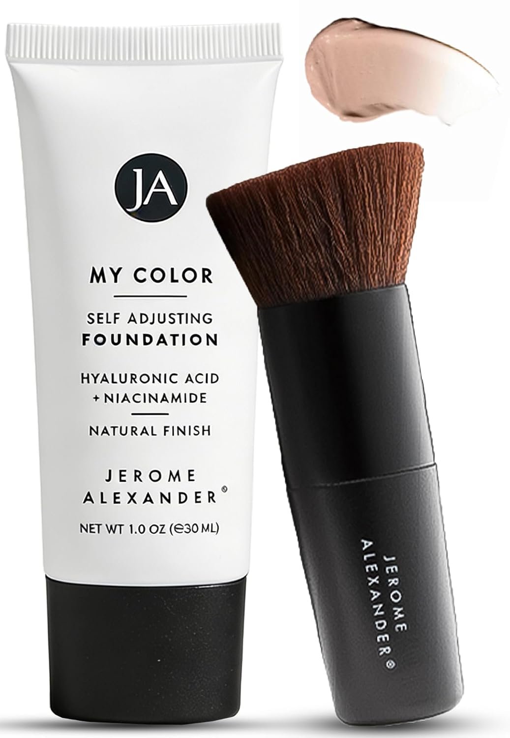 Jerome Alexander My Color Self-Adjusting Foundation, Hydrating & Lightweight Face Makeup, Skincare-Infused, with Kabuki Brush, Medium, 1 oz