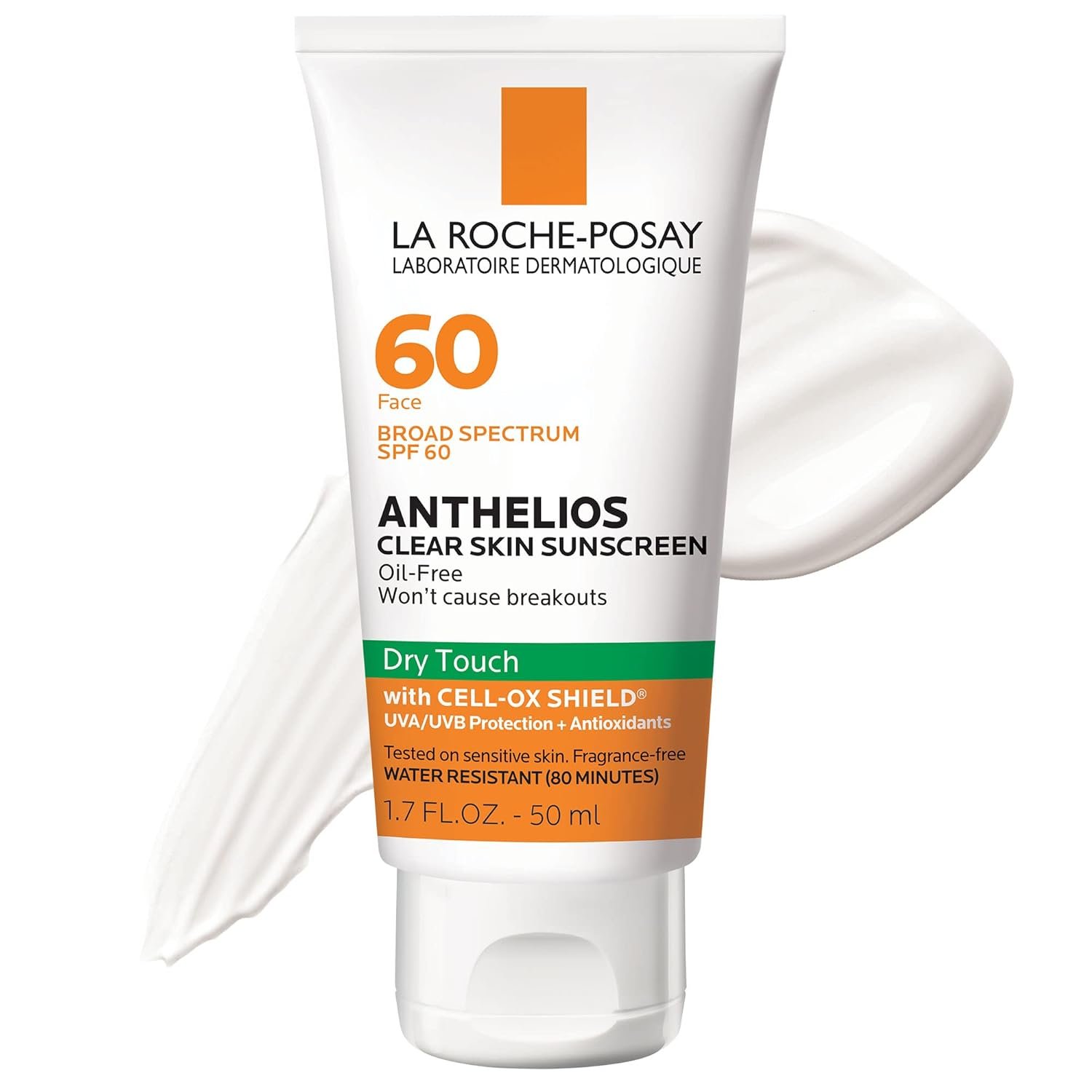 La Roche-Posay Anthelios Clear Skin SPF 60 Sunscreen for Face & Body, 3oz | Oil-free dry-touch sunscreen with antioxidants that absorbs excess oil, leaves a non-greasy finish, and is oxybenzone free.