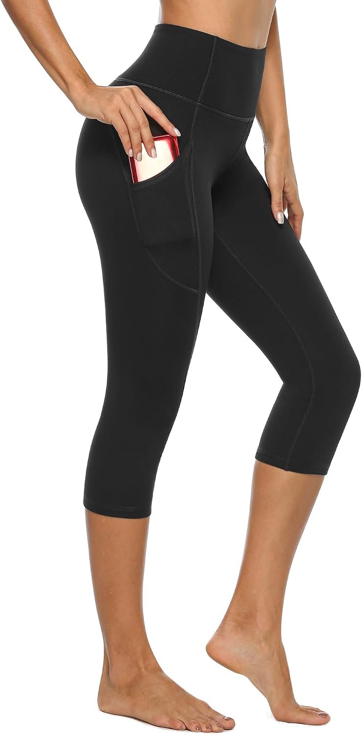 Stelle Capri Leggings for Women with Pockets High Waisted Yoga Pants | Flattering high-waisted fit, Buttery soft, Four-way stretch, Breathable, 2 Side pockets, Fitness, Workout, Active performance