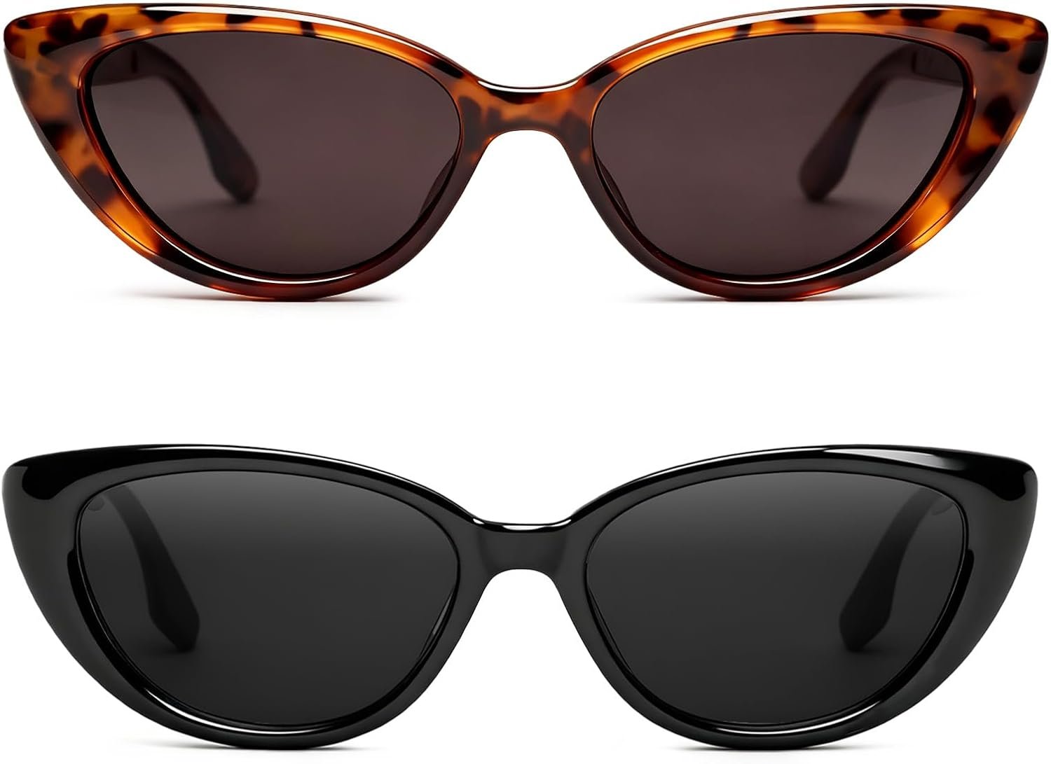 Gvhntk 2Pcs Retro Vintage Narrow Cat Eye Sunglasses for Women Trendy 90s Cateye Sun Glasses UV Protection