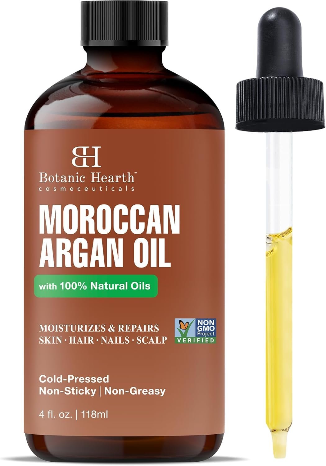 Botanic Hearth Argan Hair Oil for Adult Hydration, Nourishing, Strengthening, Curly, Frizzy, Dry, Damaged Hair, Non-GMO Verified, 4 fl oz, 1 Count | Hydration, Nourishing, Strengthening, Curly, Frizzy, Dry, Damaged Hair, Non-GMO Verified – for Adult