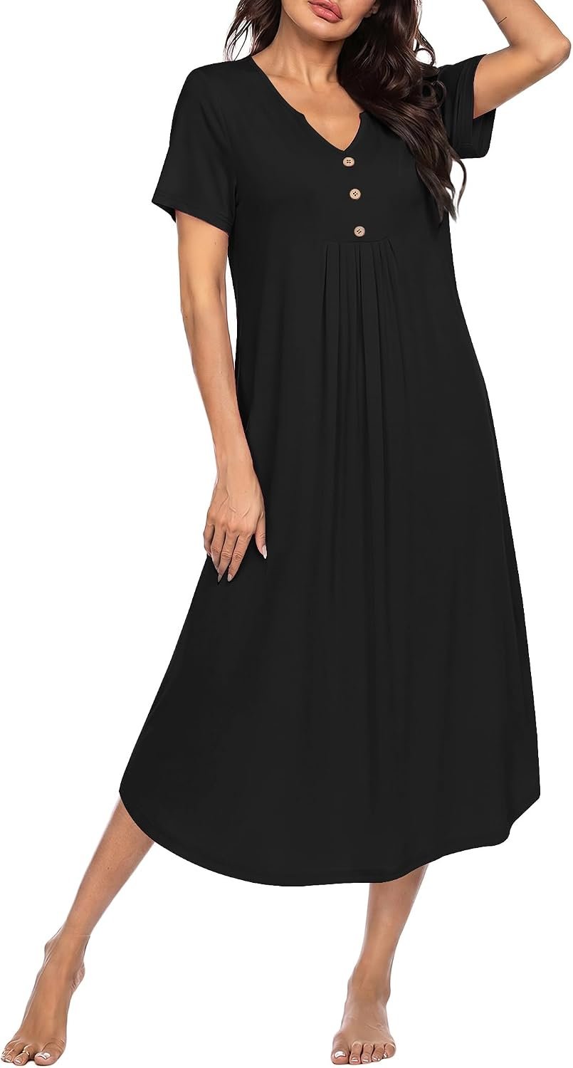 Ekouaer Nightgowns for Women Bamboo Viscose Night Gown Long House Dress | Long Nightgowns for Women, Bamboo Viscose Nightshirt, Plus Size Night Gown, Short Sleeve Sleep Shirt, Ladies House Dress