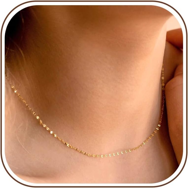Krfy 14K Gold Plated Chain Necklace for Women Trendy – 925 Sterling Silver Clasp Dainty Choker Necklace 14/16/18/20 inch Thin Simple Box Figaro Chain Herringbone Necklace Jewelry for Women