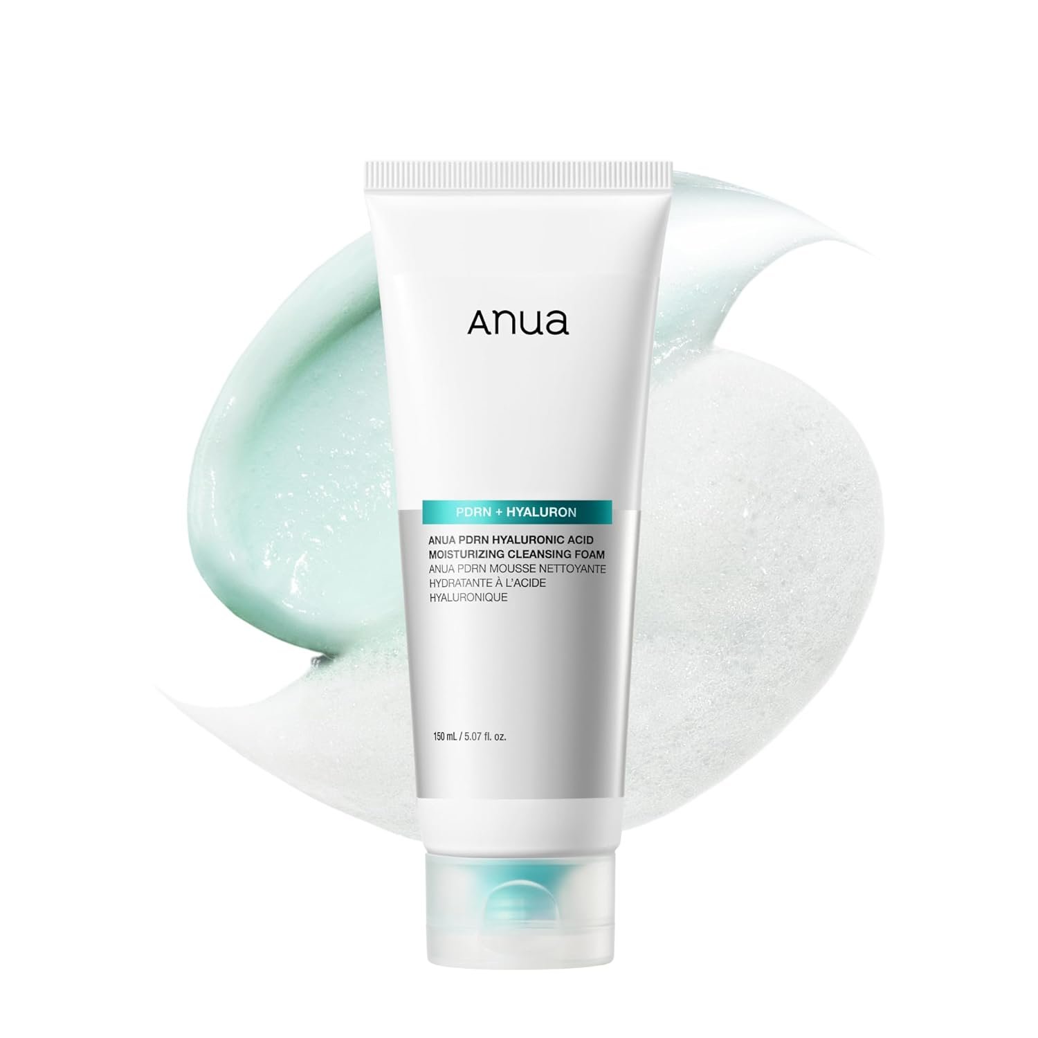 Anua PDRN Hyaluronic Acid Moisturizing Cleansing Foam, Daily Gentle Face Wash for Dry Skin, Salmon DNA Hydrating & Soft Facial Cleanser, Barrier Repair & Glow Glass Skin, Korean Skincare, 5.07 fl oz.
