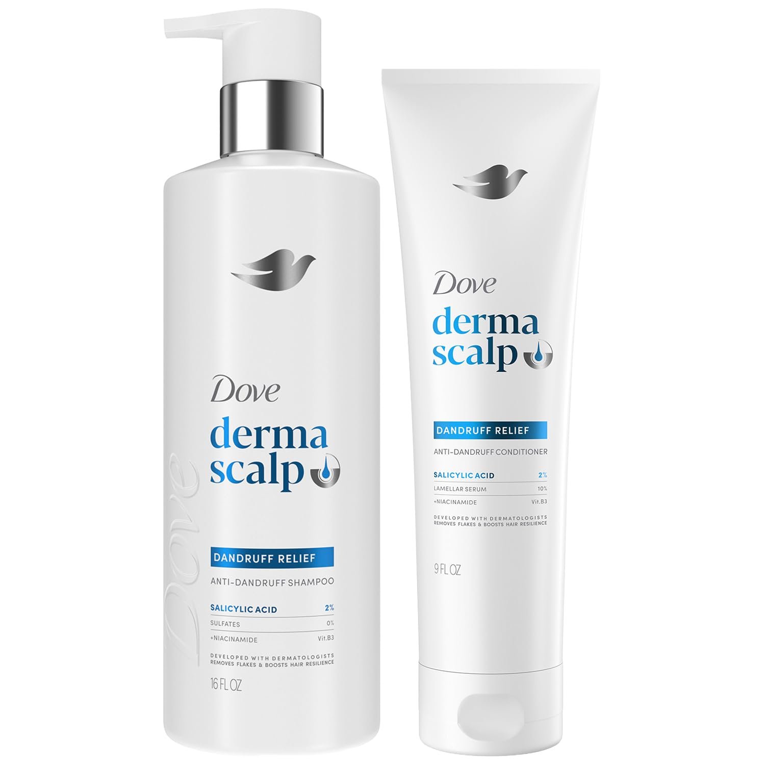 Dove Derma Scalp Shampoo and Conditioner Set, Dandruff Relief | pH-Balanced Scalp Treatment with 2% Salicylic Acid | Infused with Barrier Repair Scalp Serum with Niacinamide & Glycerin