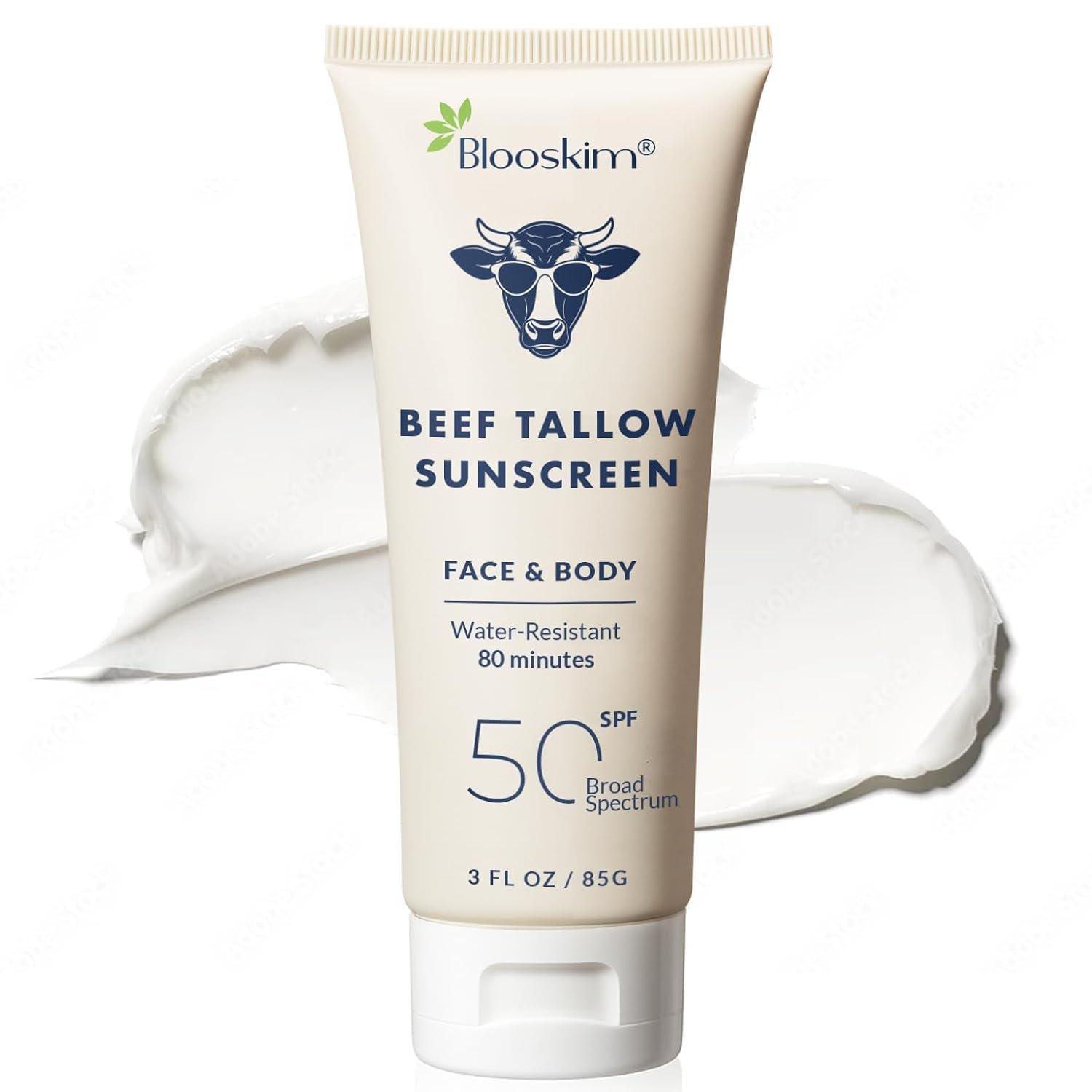 Blooskim Beef Tallow Sunscreen SPF 50: Natural Tallow & Zinc Oxide Sunblock Cream for Face & Body – Sun Protection with Non Greasy Formula for Women and Men – Water-Resistant 3 oz