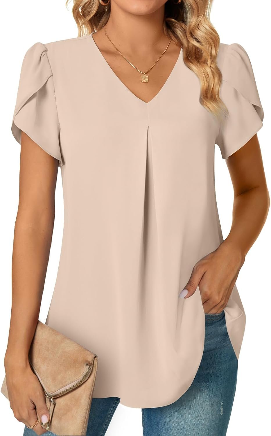 Anyally Women’s Summer Tunic Tops Dressy Casual Chiffon Blouses Plus Size Short Sleeve T-Shirts for Leggings