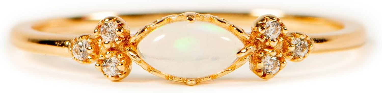 STORYJEWELLERY Pinky Ring for Women, Oval Ring, Gold Plated Sterling Silver Rings, Stackable Rings for Women, Gifts for Her