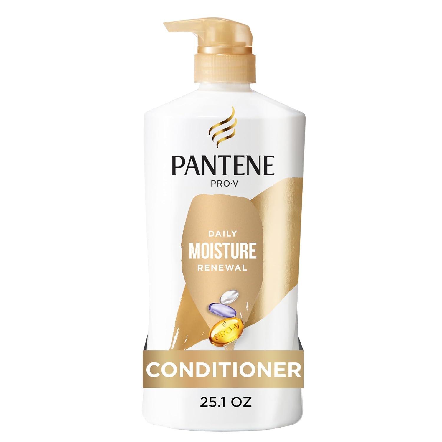Pantene Conditioner, Daily Moisture Renewal – Pro-V Nutrients for Dry, Color-Treated, Straight to Curly Hair, 72 Hour Hydration & Softness, Paraben Free, Cleanses, Strengthens Bonds, 25.1 Fl Oz