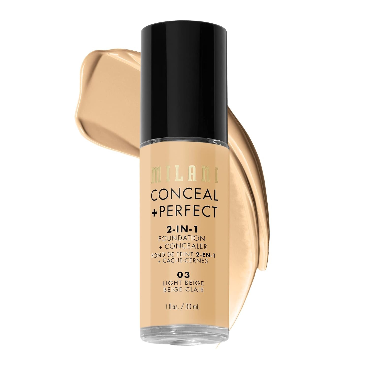 Milani Conceal + Perfect Liquid Foundation Makeup – Light Beige, 1 Fl. Oz | Longwear, Medium-To-Full Coverage Foundation With A Natural-Matte Finish. Waterproof & Sweat-Proof. Vegan & Cruelty-Free.