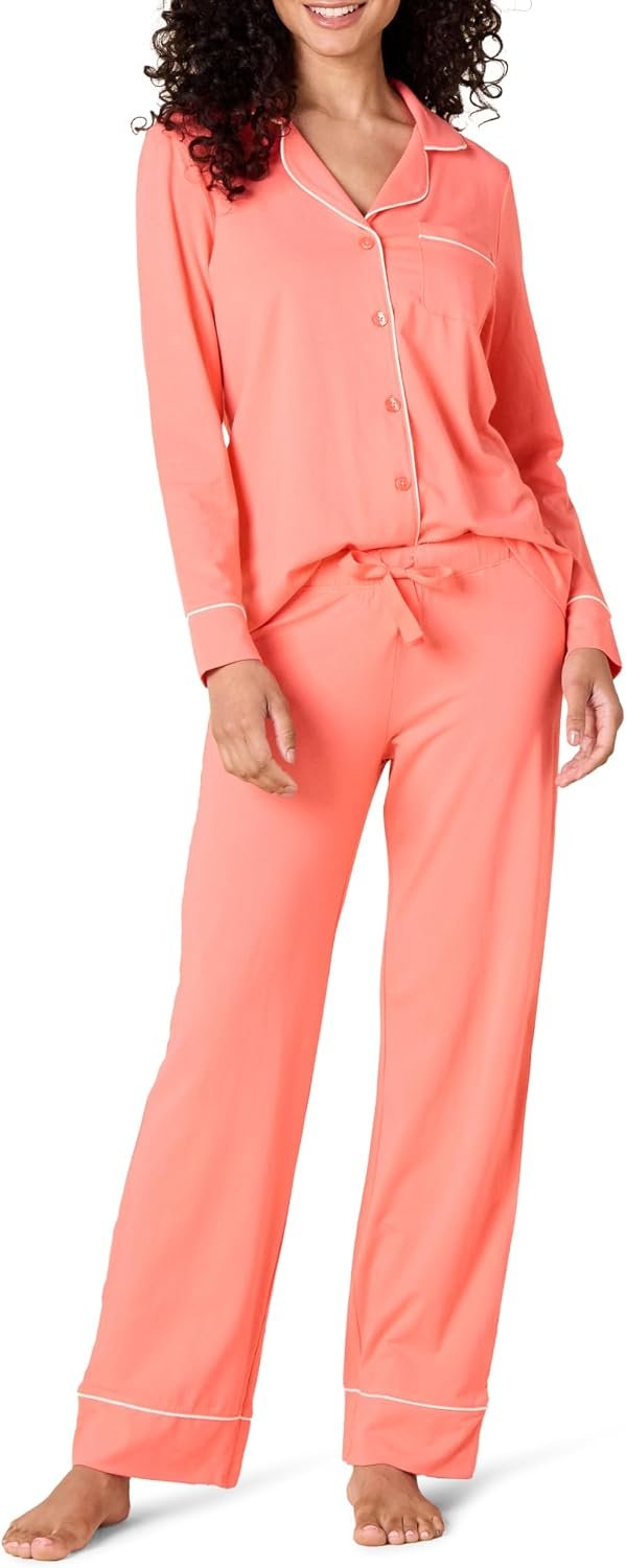 Amazon Essentials Women’s Long Sleeve Cotton Modal Pajama Set, Loungewear with Full-Length Bottom