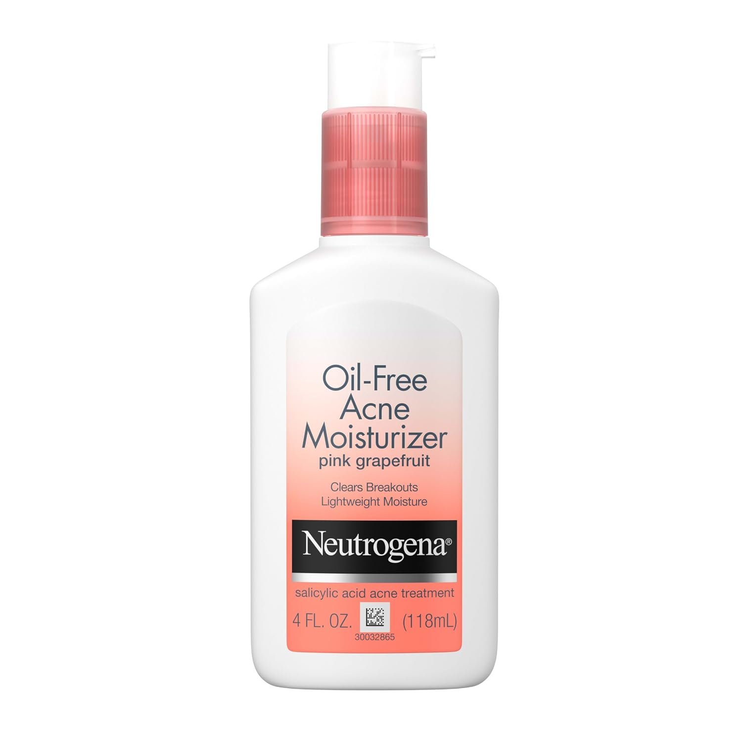 Neutrogena Oil Free Acne Moisturizer, .5% Salicylic Acid Acne Treatment, Pink Grapefruit Face Lotion for Breakouts, Non-Greasy & Non-Comedogenic, 4 fl. oz