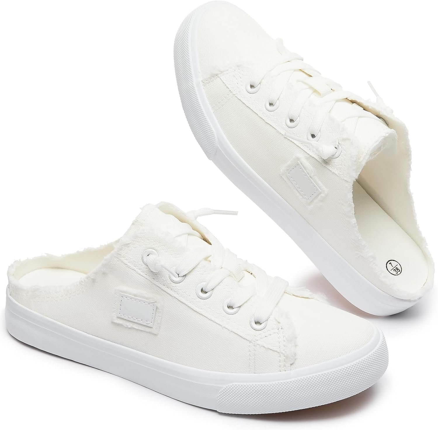 BENPAO Women’s Mules Slip on Sneakers White Canvas Shoes Loafers | Backless Summer,Casual Tennis,Breathable Closed Toe Sandals,Fashion Comfortable,No Slip on Walking