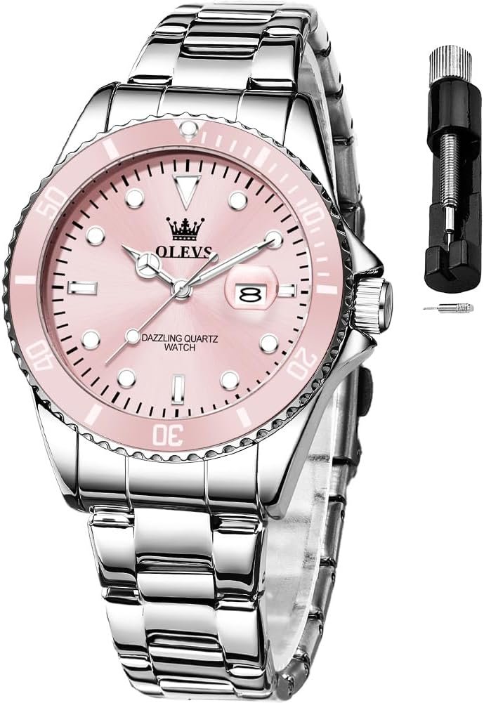 OLEVS Womens Watch Classic Dress Number Female Watches for Ladies Analog Quartz Stainless Steel Waterproof Luminous Day Date Two Tone Easy to Read Wristwatch