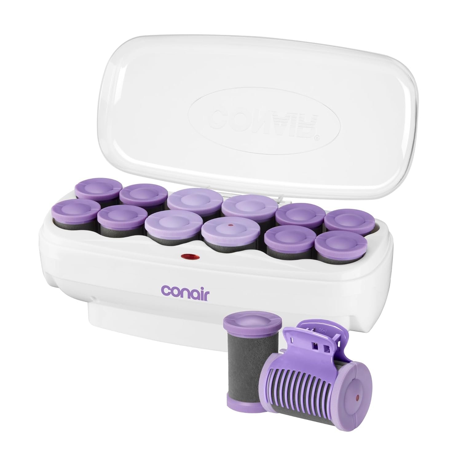 Conair Ceramic Hot Rollers, 1 3/4″ & 1 1/2″ Rollers, Lavender, 12 Count | Heated hair rollers in 2 jumbo sizes heat in 85 seconds to create long-lasting volume on shoulder-length hair and beyond