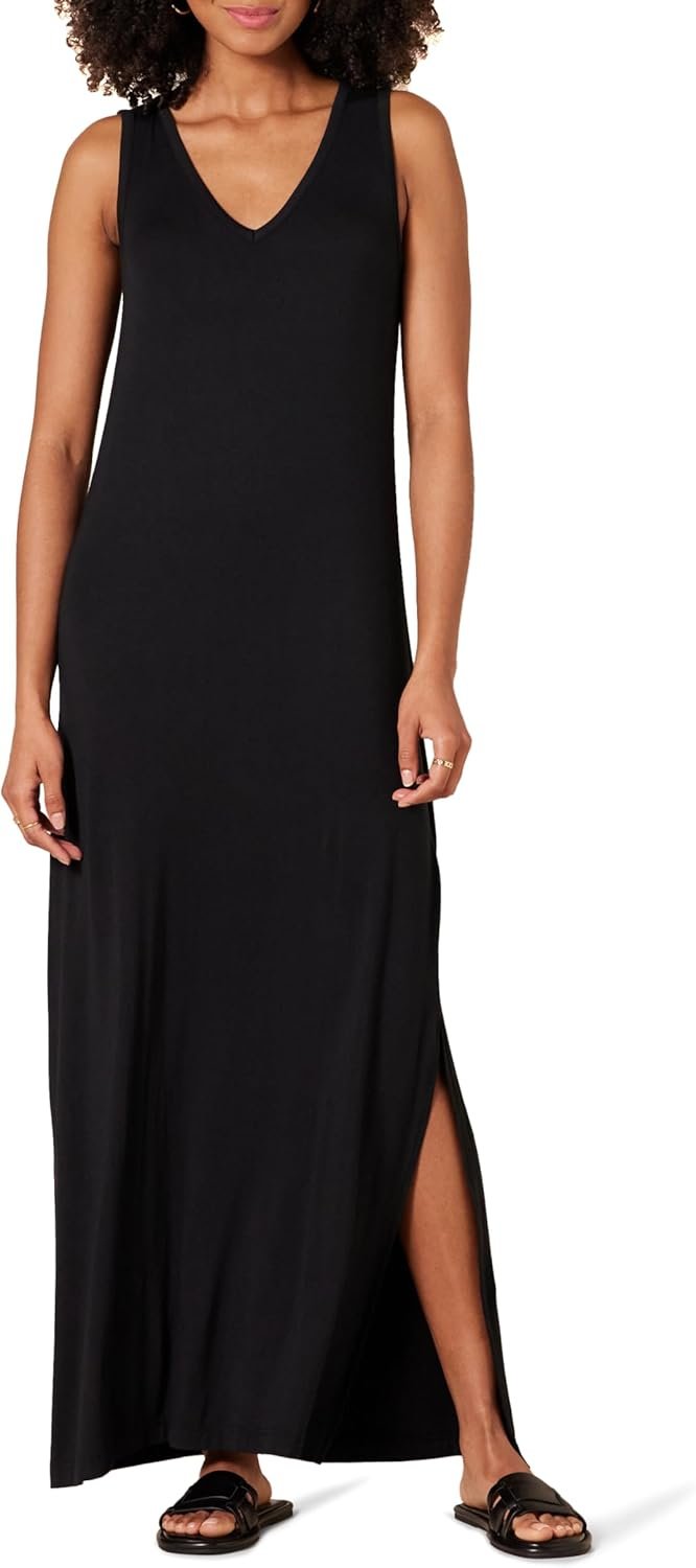 Amazon Essentials Women’s V-Neck Maxi Dress with Side-Slits, Jersey
