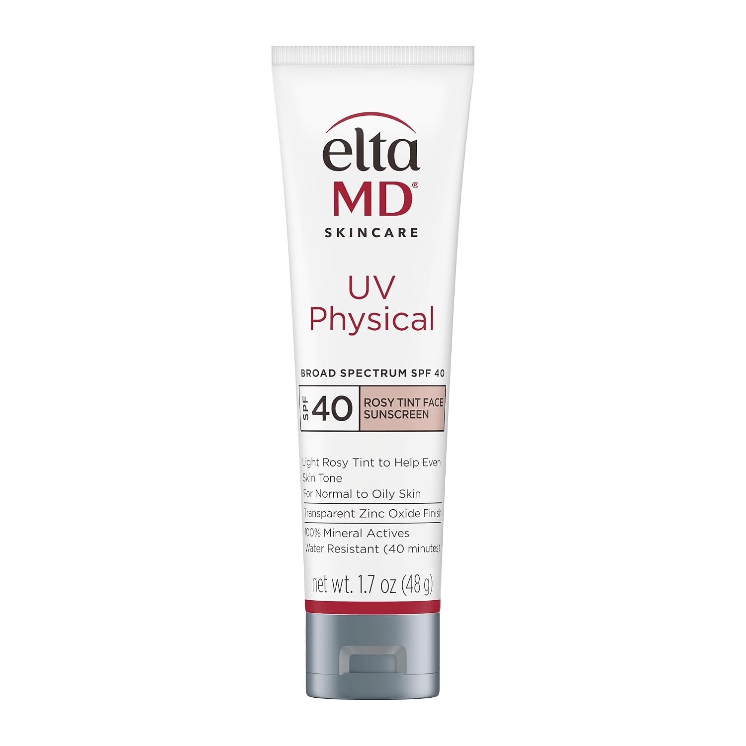EltaMD UV Physical Tinted 100% Mineral Face Sunscreen, SPF 40 and 41 | Formulated with Antioxidants, 100% Mineral Actives, Transparent Zinc Oxide Finish, Water Resistant Up to 40 Minutes
