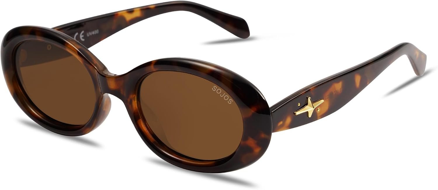 SOJOS Retro Oval Polarized Sunglasses for Women Men 90s Vintage UV400 Protection Tiny Sun Glasses SJ2286 | UV400 Protection Comfortable Fit Stylish Design Work Great for Driving and Outdoor Activities SJ2286