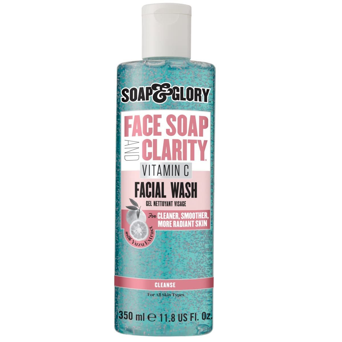 Soap & Glory Face Soap & Clarity, 3-in-1 Cleansing Gel, 11.8 oz | Multi-Use Vitamin C Facial Wash, Makeup Remover & Gentle Exfoliator, Purifies, Brightens & Hydrates Dull Skin, Sulfate-Free