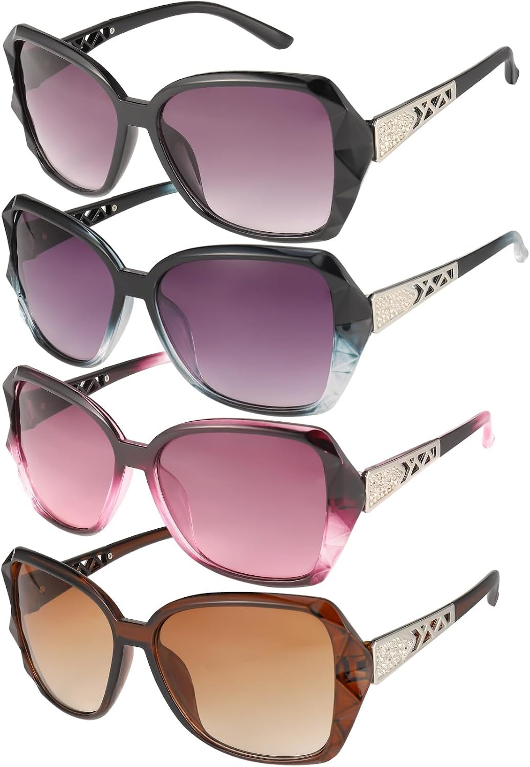 3/4 Pcs Women Large Sunglasses UV 400 Glasses Oversized Classic Trend Ladies Sunglasses with Shiny Large Frame