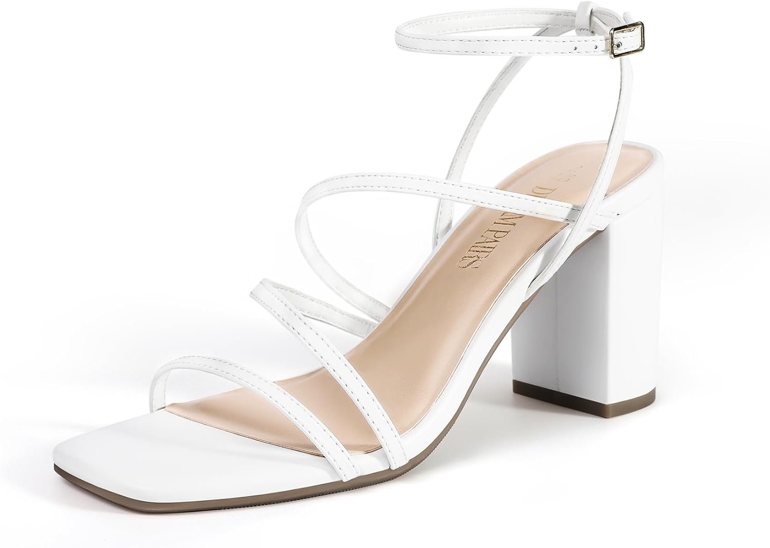 DREAM PAIRS Women’s Chunky Heel Sandal | sleek thin straps square-toe design,3.15 inch chunky block ankle buckle heeled sandals,for wedding party dress prom