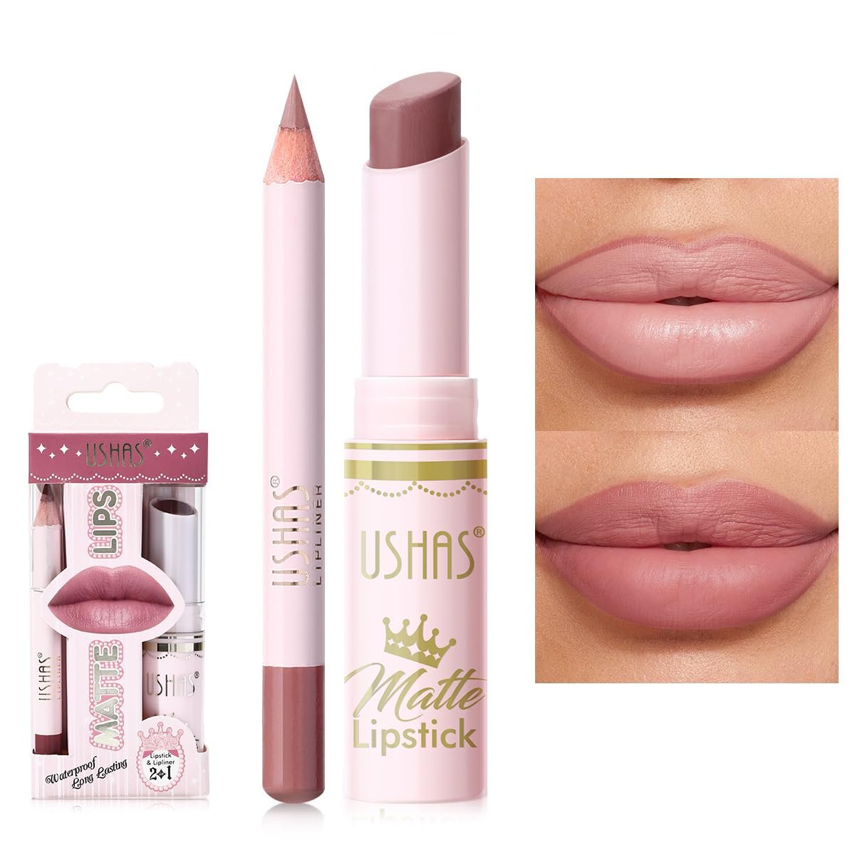 USHAS 2 in 1 Waterproof Lipstick and Lip Liner Combo Set – Long Lasting Matte Lipstick Pen with Lip Liner Set Makeup Kits (S9, Pack of 1)