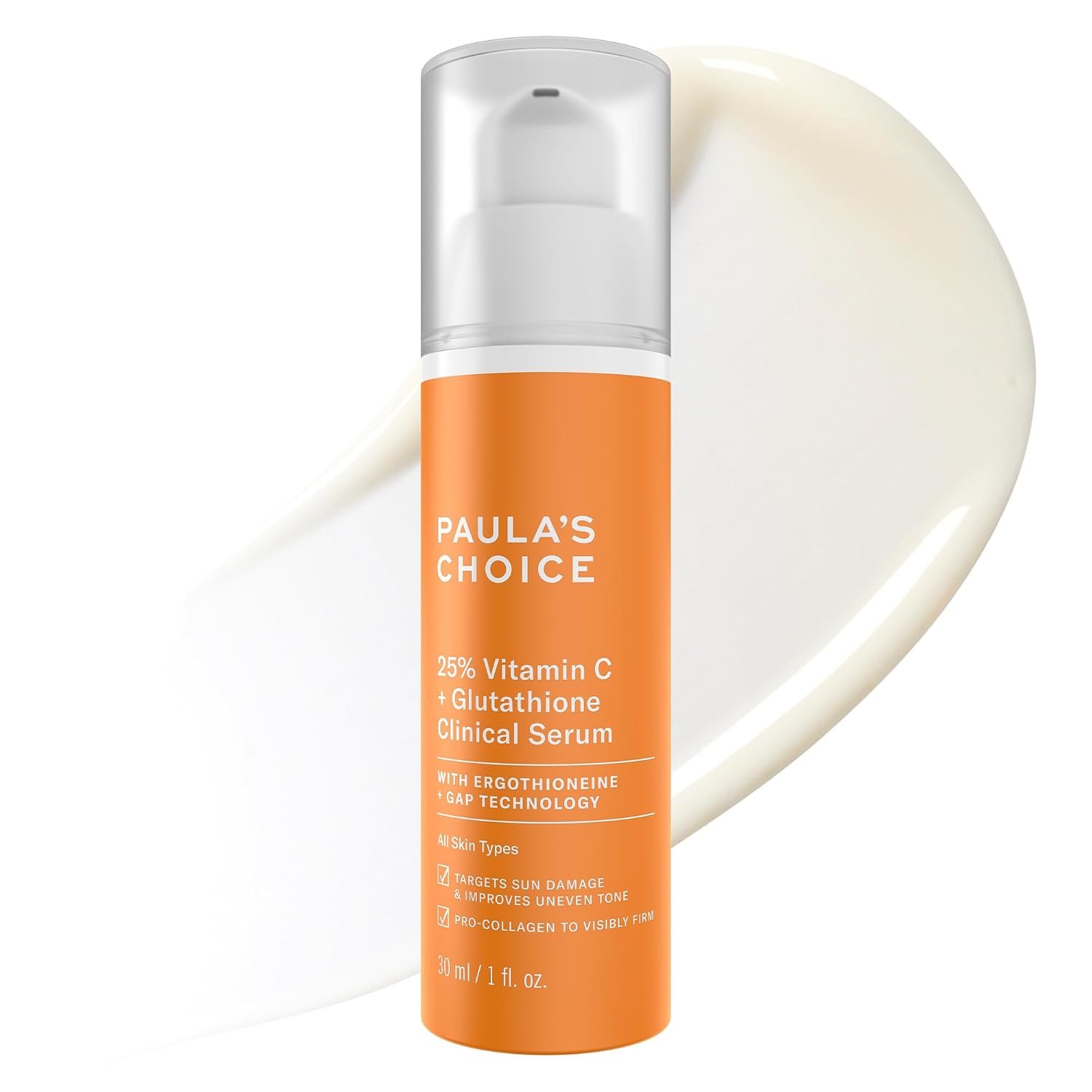 Paula’s Choice 25% Vitamin C Serum with Glutathione & Antioxidants, Face Serum Improves Discoloration, Uneven Tone & Firms, All Skin Types, Fragrance-Free, 1oz