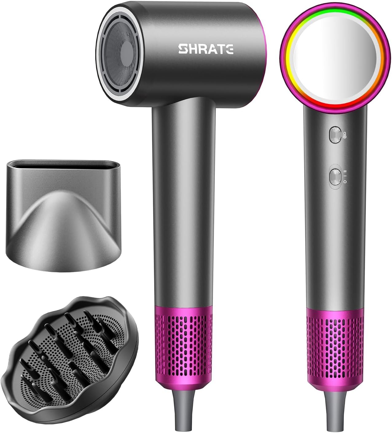 SHRATE Professional High Speed Ionic Hair Dryer | Ultra-Fast Drying | 500 Million Negative Ions | Low Noise | 160000 RPM | Compact Blow Dryer with Magnetic Diffuser for Faster Drying All Hair Types