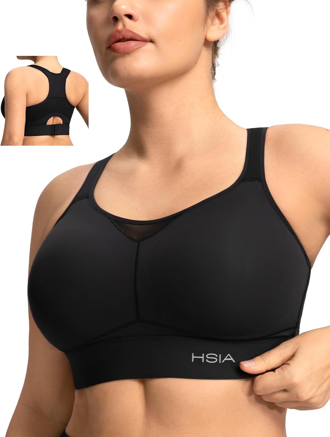 HSIA Sports Bras for Women High Support Large Bust FlexCore Racerback Lined | High Impact, Sewn In Pads, Wireless, Plus Size, Adjustable Wide Cushioned Straps, Full Coverage, Workout Running Gym