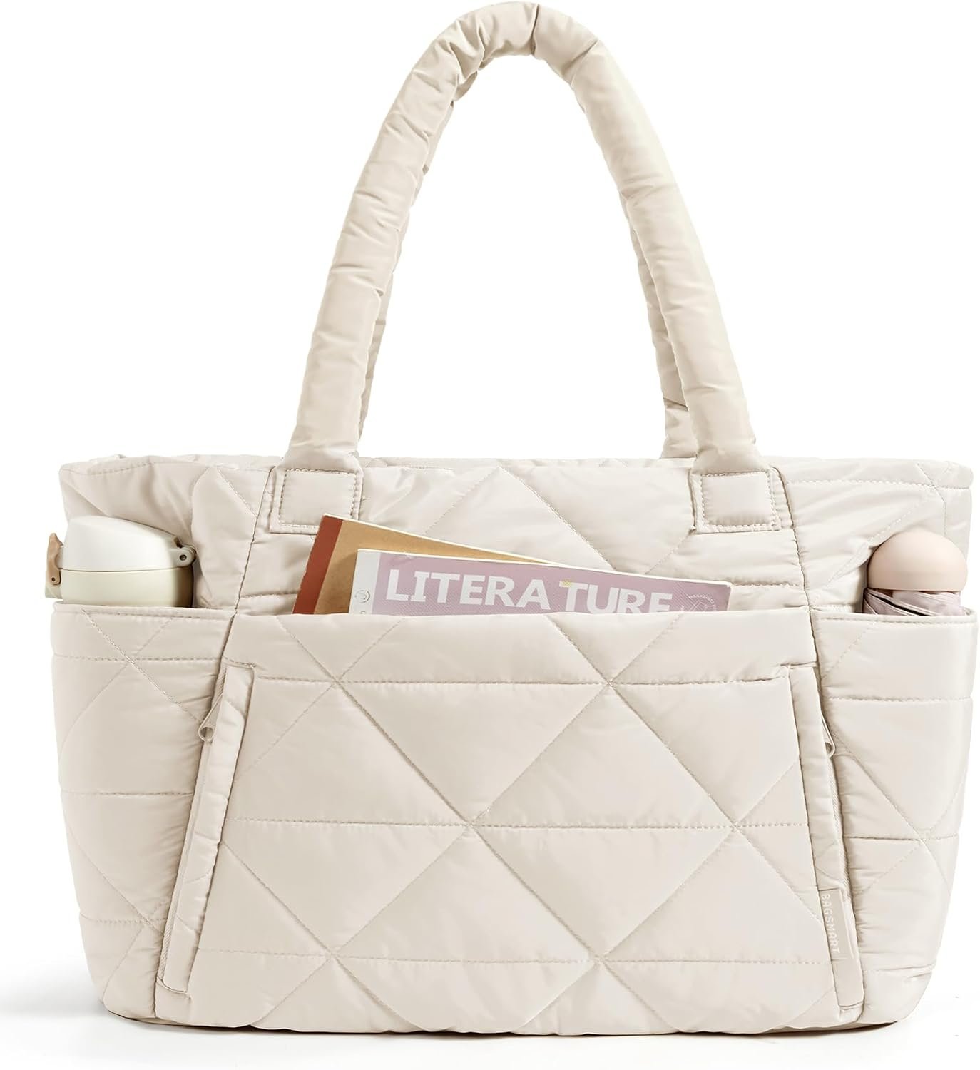 BAGSMART Tote Bag for Women, Puffer Tote Bag with Zipper, Large Quilted Shoulder Bag with Compartments for Travel, Work, Gym
