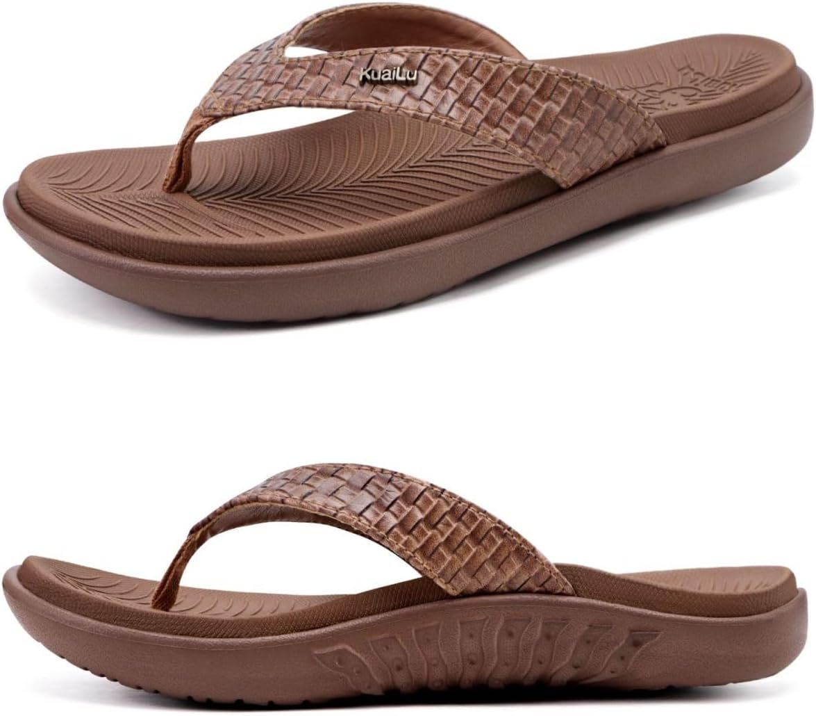 KuaiLu Womens Flip Flops Arch Support Yoga Mat Cushioned Thong Sandals | Ladies Comfortable Walking Slides For Plantar Fasciitis Slip On Indoor Outdoor For Summer