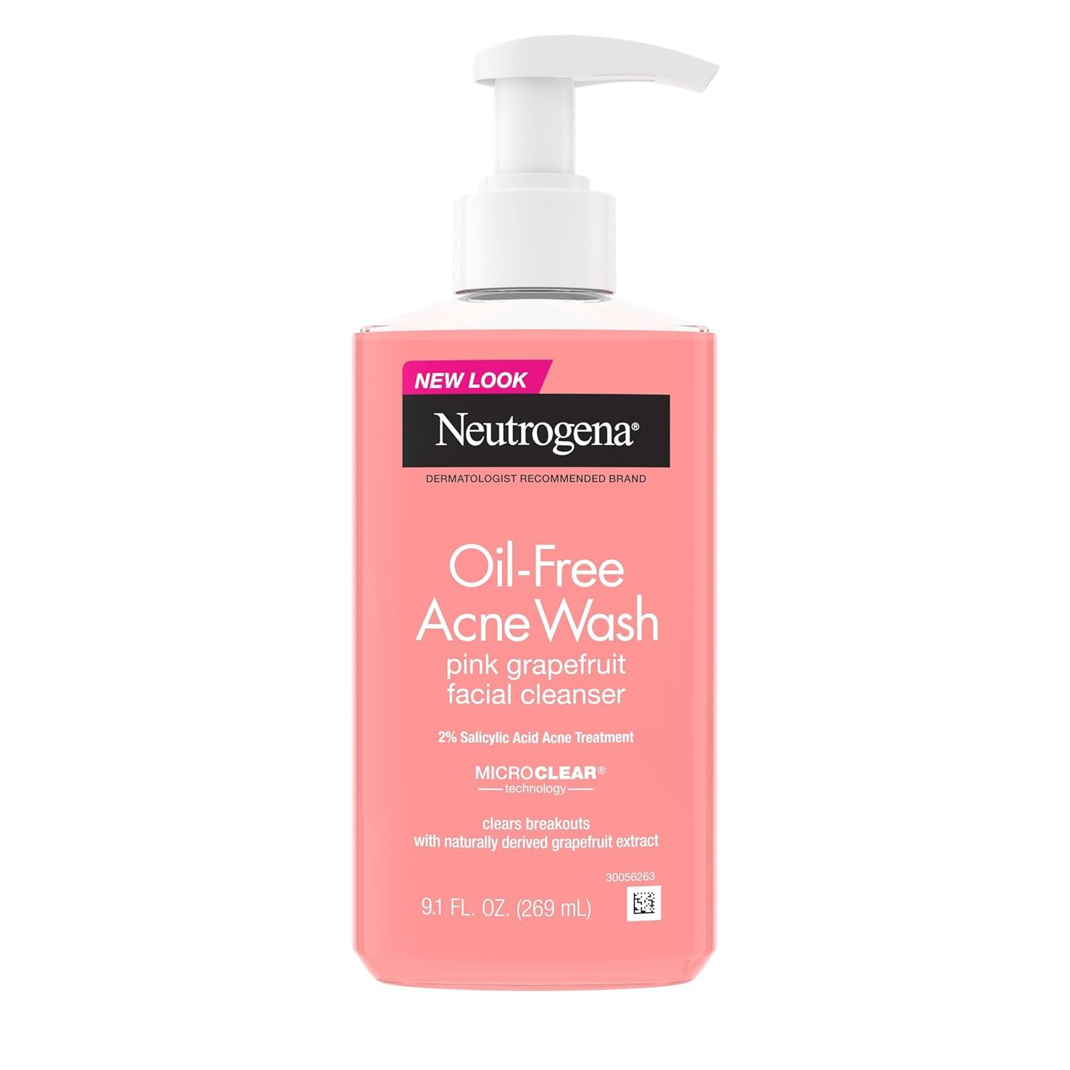 Neutrogena Oil-Free Acne Wash Pink Grapefruit Facial Cleanser – with Salicylic Acid for Clear Skin, Daily Face Wash for Oily & Acne-Prone Skin, Deep Cleansing Treatment, 9.1 fl. oz. Bottle